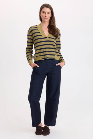 XCVI Wearables Fonz Stripe V-Neck Top Artichoke Pigment