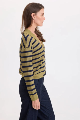 XCVI Wearables Fonz Stripe V-Neck Top Artichoke Pigment