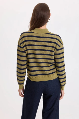 XCVI Wearables Fonz Stripe V-Neck Top Artichoke Pigment