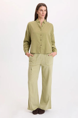 XCVI Wearables Riven Twill Wide Leg Pull-On Pant Artichoke Pigment