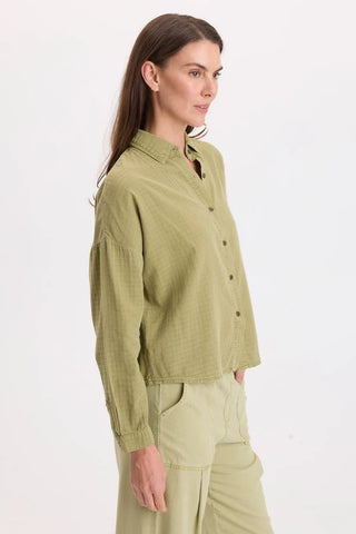 XCVI Wearables Becknir Basket Weave Button-Up Artichoke Pigment