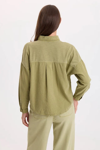 XCVI Wearables Becknir Basket Weave Button-Up Artichoke Pigment