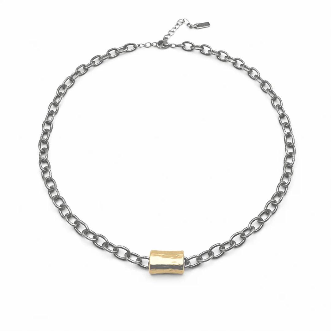 Erin Gray Allure Gold Barrel Mixed Metal Statement Necklace