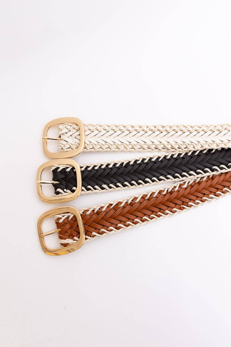 Crochet Trimmed Woven Leather Belt