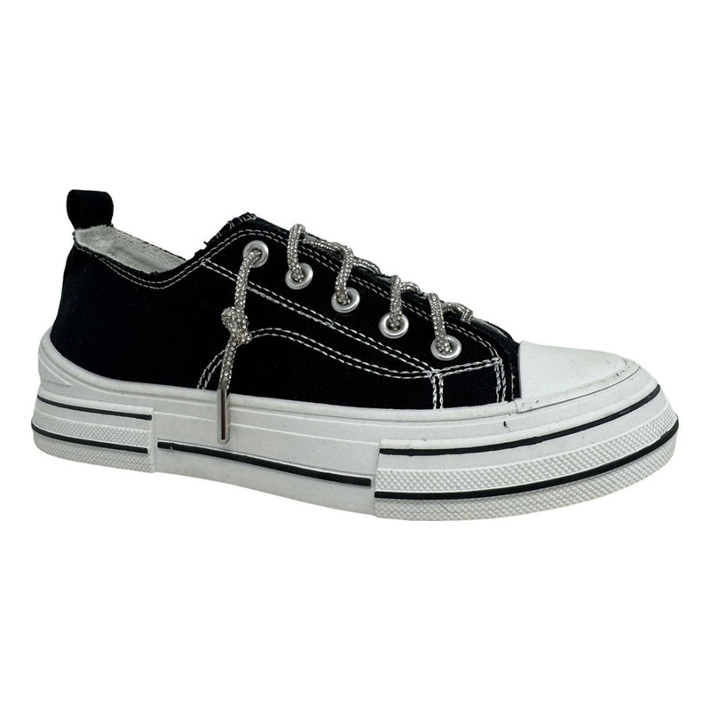 Aman Tennis Shoes with Rhinestone Shoe Laces - Black