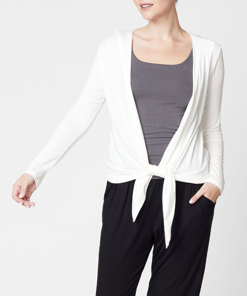 BAMBOO SIMPLE TIE FRONT CARDIGAN -WHITE