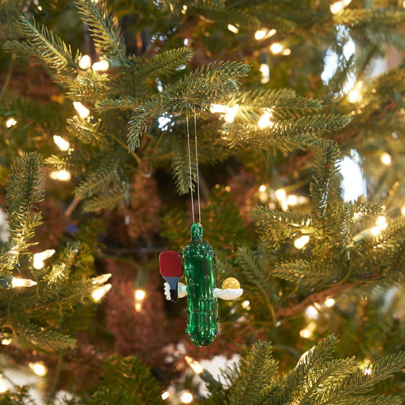 Christmas Pickleball Glass Ornament