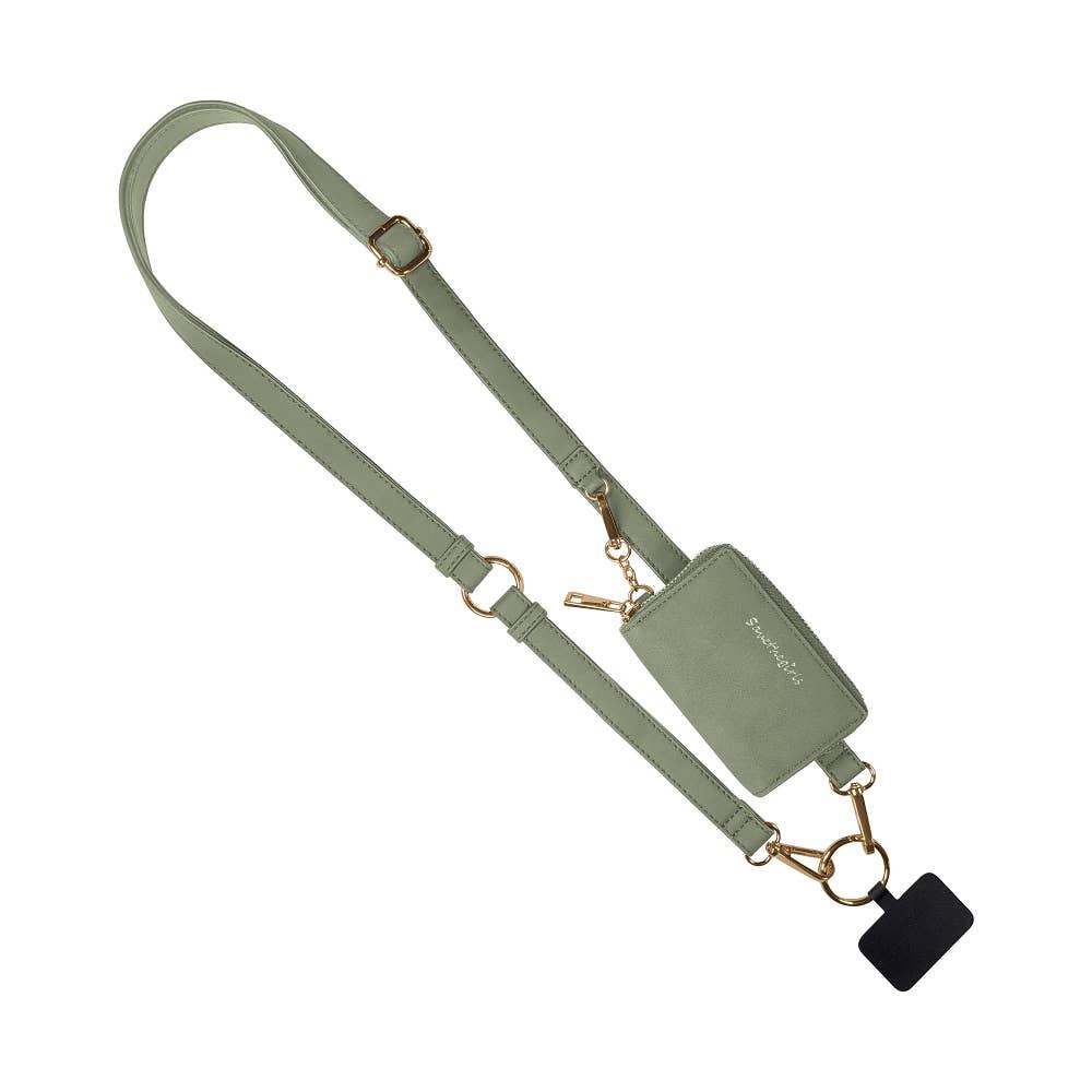Clip &amp; Go Brushed Vegan Leather Phone Lanyard - Rfid Pouch