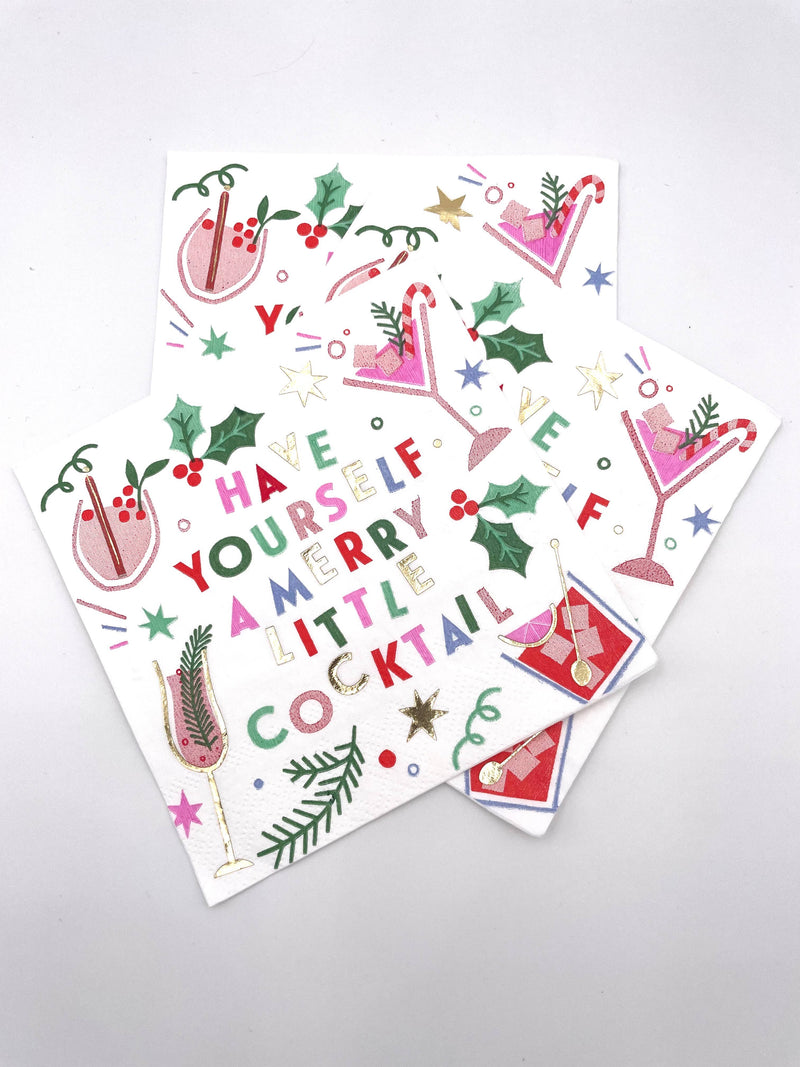 Christmas Napkins | Merry Little Cocktail - Foil - 20ct