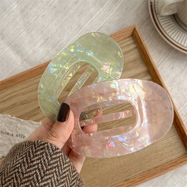 Iridescent Oval Flat Hair Claw Clip