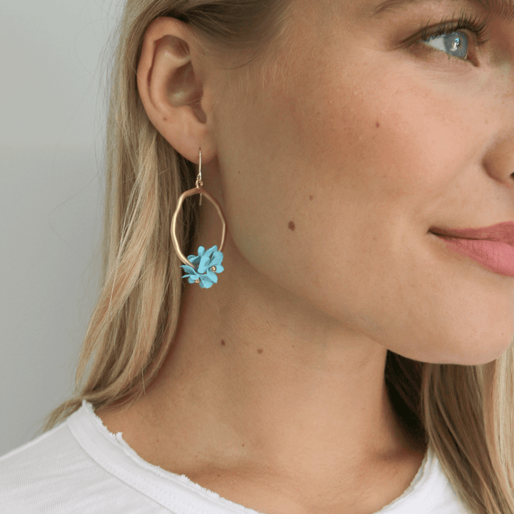 Bloom Gold Hoop Earring - Turquoise