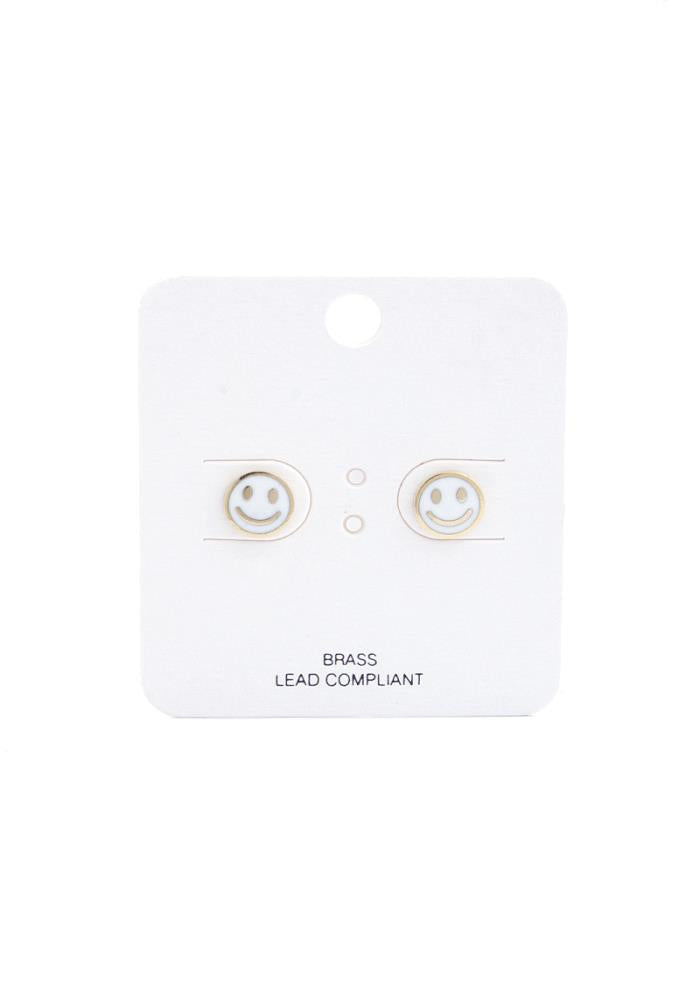 Happy Face Stud Earrings - White