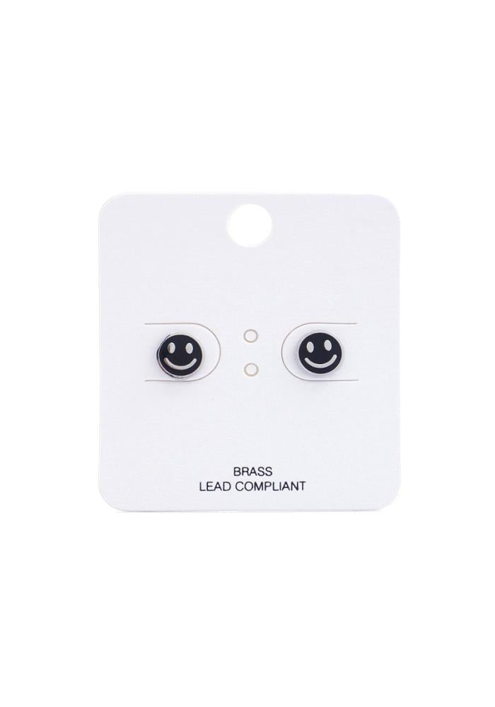 Happy Face Stud Earrings - Black/Silver