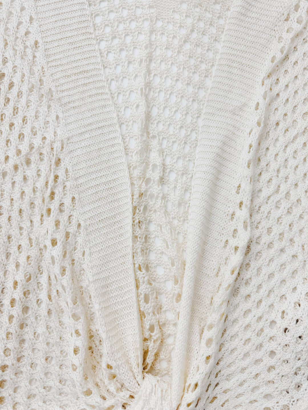 Eyelet Open-Knit Metallic Cardigan with Front Tie