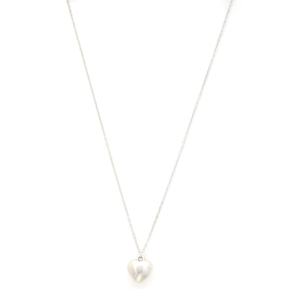 PUFFY HEART CHARM NECKLACE - SILVER