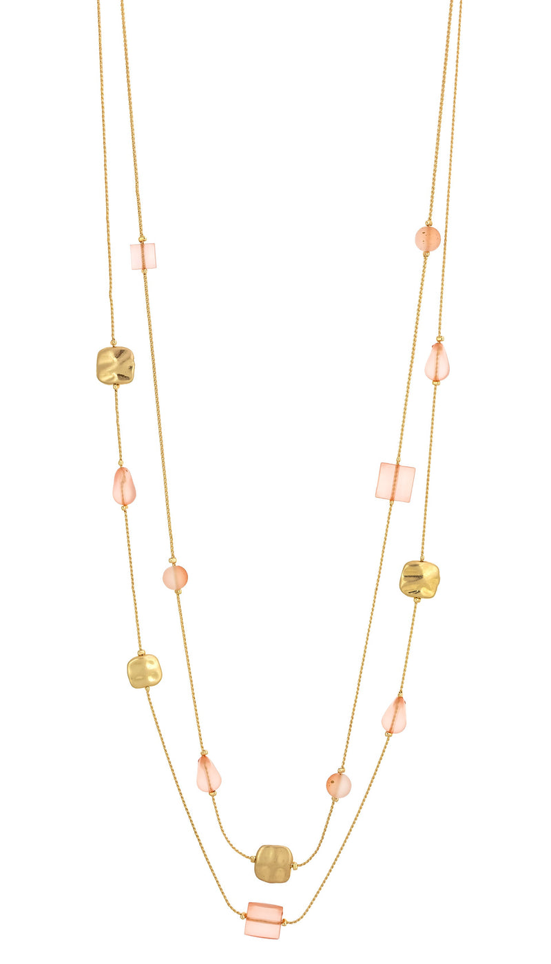 MULTI PINK LONG 2 ROW ILLUSION NECKLACE WITH STATIONS