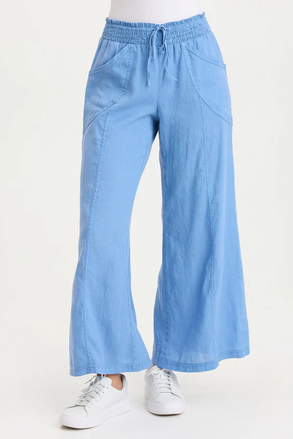 XCVI Pia Paper-Bag Waist Linen Wide Leg Pant  in Shasta Lake