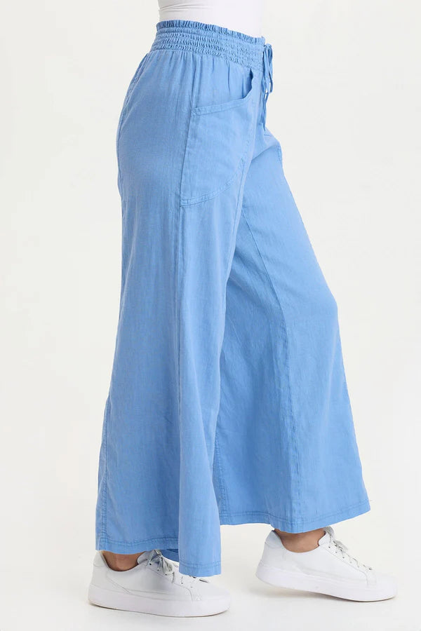 XCVI Pia Paper-Bag Waist Linen Wide Leg Pant  in Shasta Lake