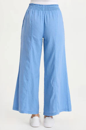 XCVI Pia Paper-Bag Waist Linen Wide Leg Pant  in Shasta Lake