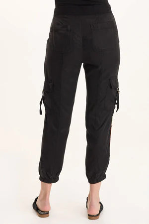 XCVI Darri Embroidered Pull-on Soft Twill Jogger  in Black