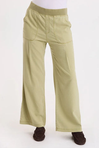 XCVI Wearables Riven Twill Wide Leg Pull-On Pant Artichoke Pigment