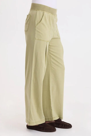XCVI Wearables Riven Twill Wide Leg Pull-On Pant Artichoke Pigment