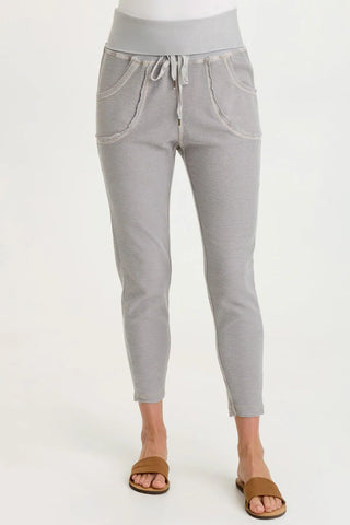 XCVI Wearables Kiefer Slim Leg Crepe Knit Pant  in Soft Pebble Pigment