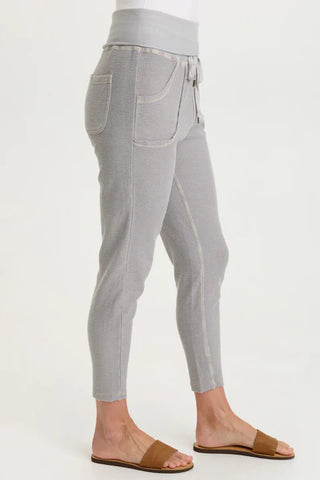 XCVI Wearables Kiefer Slim Leg Crepe Knit Pant  in Soft Pebble Pigment