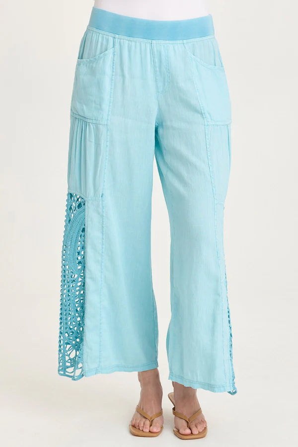 XCVI Astro Linen/Crochet Pull-On Pant  in Mermaid Tail Pigment