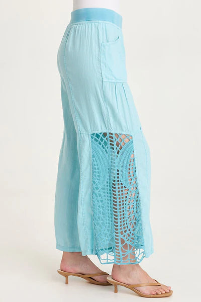 XCVI Astro Linen/Crochet Pull-On Pant  in Mermaid Tail Pigment