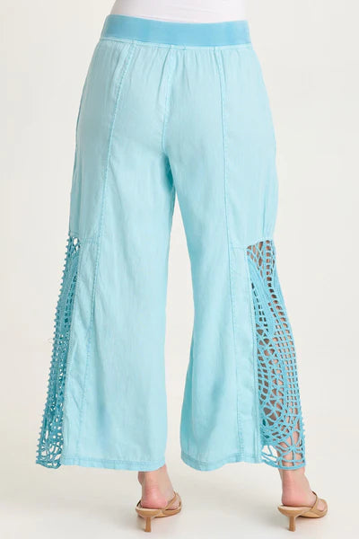 XCVI Astro Linen/Crochet Pull-On Pant  in Mermaid Tail Pigment