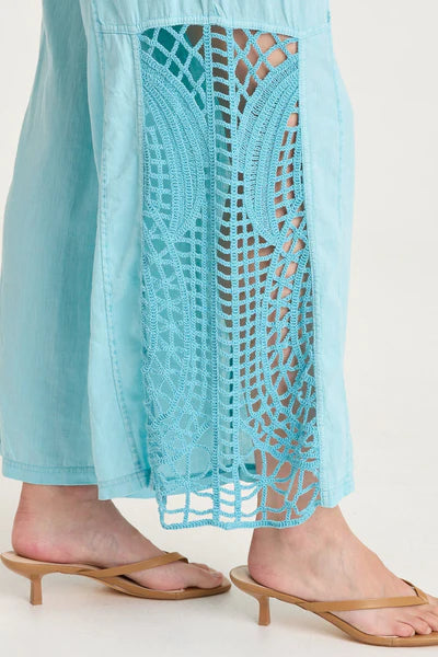 XCVI Astro Linen/Crochet Pull-On Pant  in Mermaid Tail Pigment