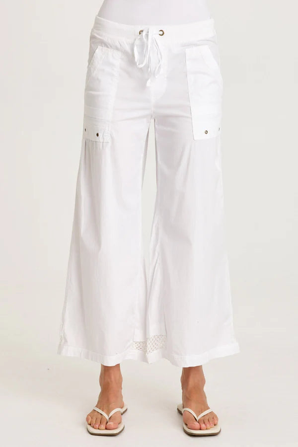 XCVI Roel Poplin/Mesh Gaucho Crop  in White