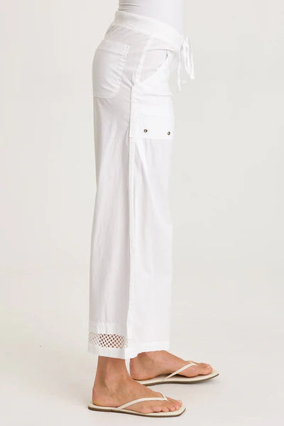 XCVI Roel Poplin/Mesh Gaucho Crop  in White