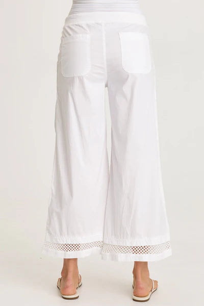 XCVI Roel Poplin/Mesh Gaucho Crop  in White