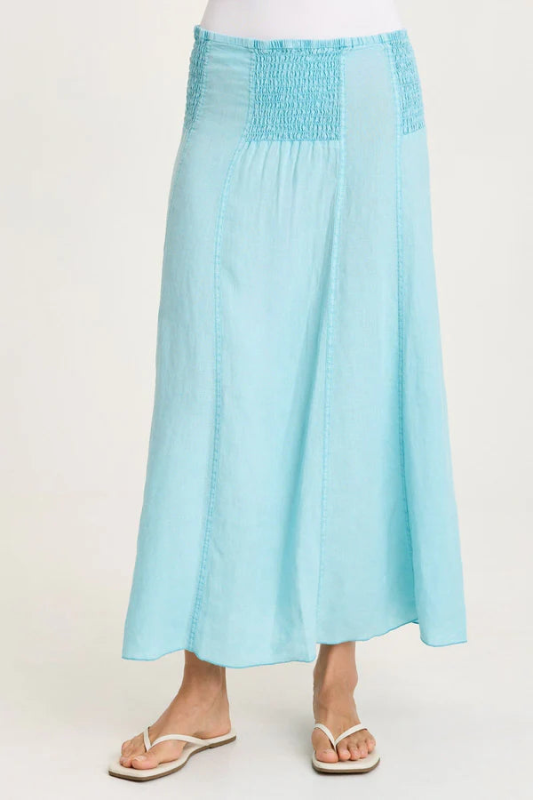 XCVI Blake Linen Smocked Skirt/Dress  in Mermaid Tail Pigment