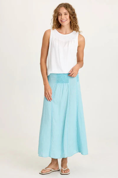 XCVI Blake Linen Smocked Skirt/Dress  in Mermaid Tail Pigment