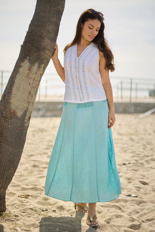 XCVI Blake Linen Smocked Skirt/Dress  in Mermaid Tail Pigment