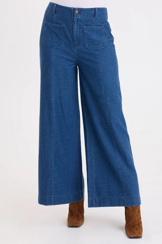 XCVI Wearables Miller Indigo Twill Wide Leg Trouser Coruscate Wash