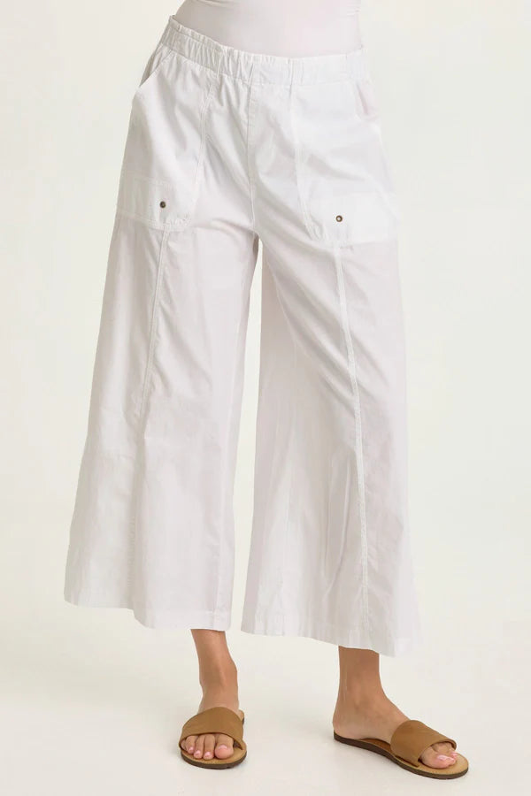 XCVI Wearables Gottfried Poplin Gaucho Crop  in White