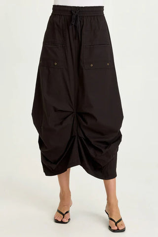 XCVI Wearables Hedvig Poplin Pleated Hem Skirt  in Black