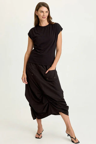 XCVI Wearables Hedvig Poplin Pleated Hem Skirt  in Black