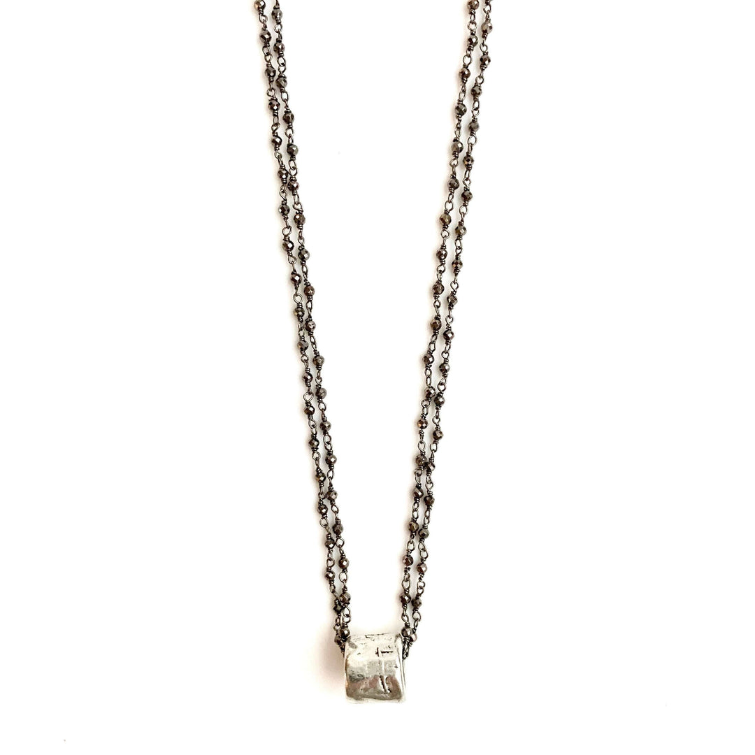Erin Gray Silver Barrel on Double Oxi Pyrite Necklace