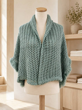 Artisanal Crochet-Look Cocoon Cardigan with Fringe Trim