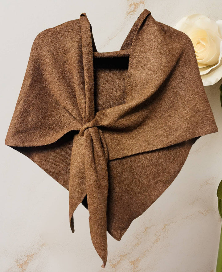 Cashmere-Blend Knit Triangle Shawl with Cross-Front Design