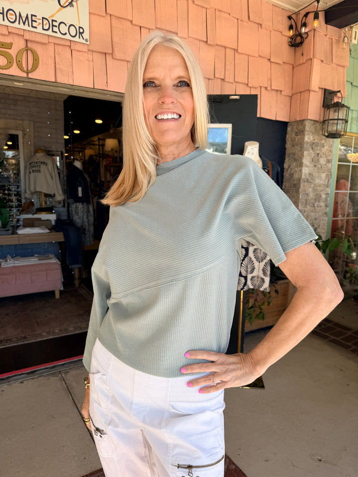 XCVI Gilchrist Asymmetrical Sleeve Top  in Carefree Pigment