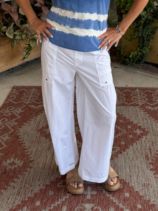 XCVI Roel Poplin/Mesh Gaucho Crop  in White