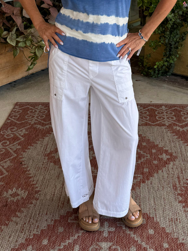 XCVI Roel Poplin/Mesh Gaucho Crop  in White