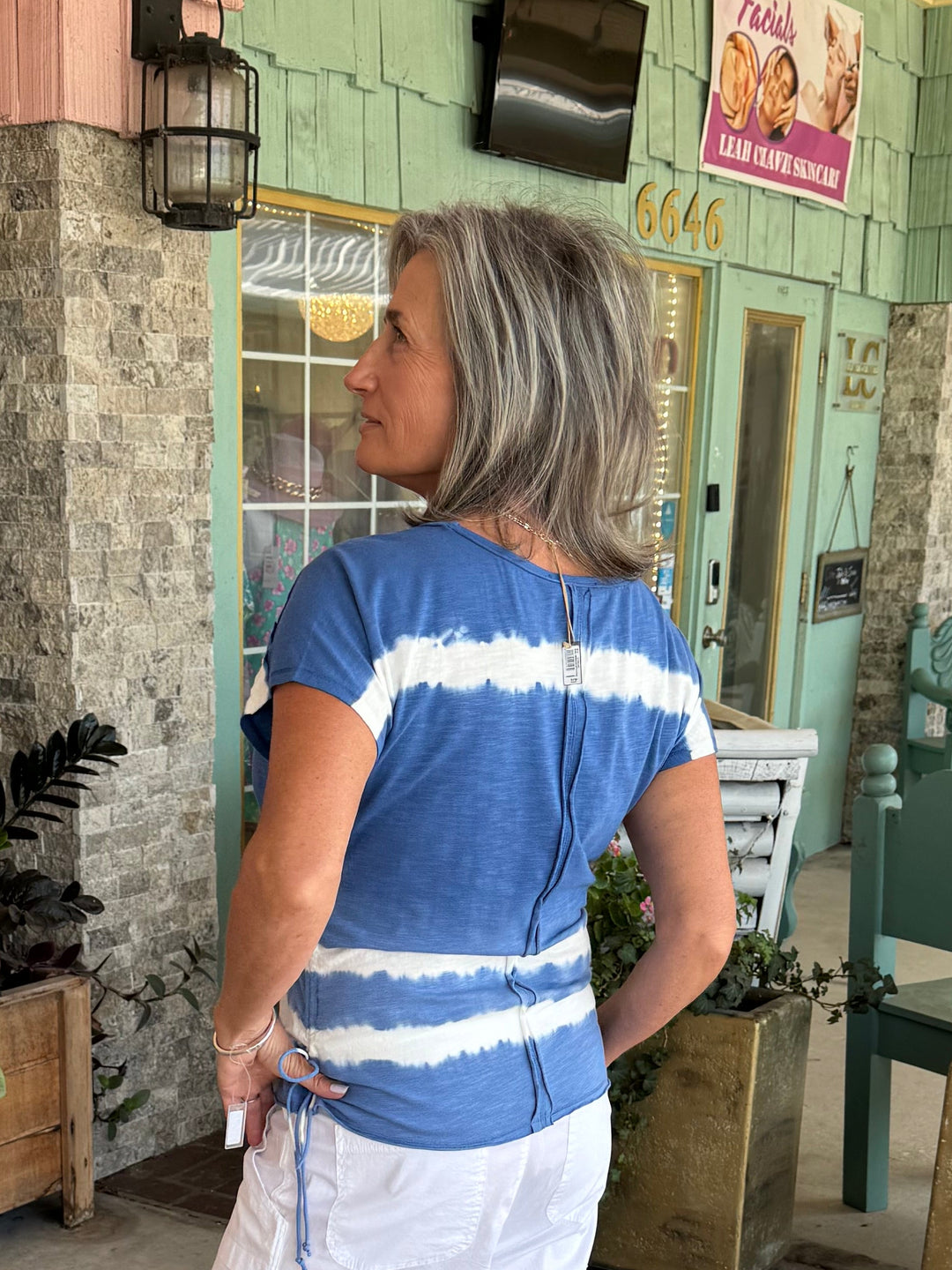 XCVI Wearables Diggory Jersey Cinchable Dolman Tee  in Caravel Wash Lakeside