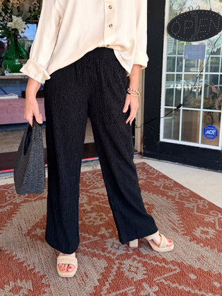Tribal Crinkle Lyocell® Pull-On Flowy Wide Leg Pants Black